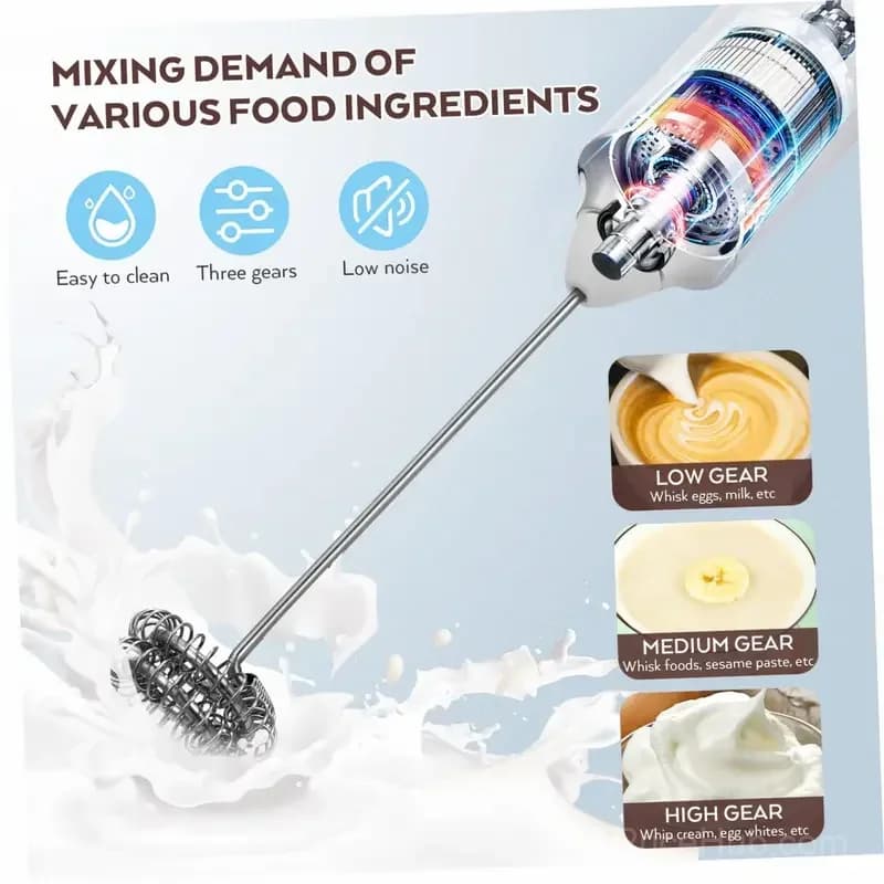 Rechargeable 3-Speed Handheld Milk Frother Wand for Drinks - View 2