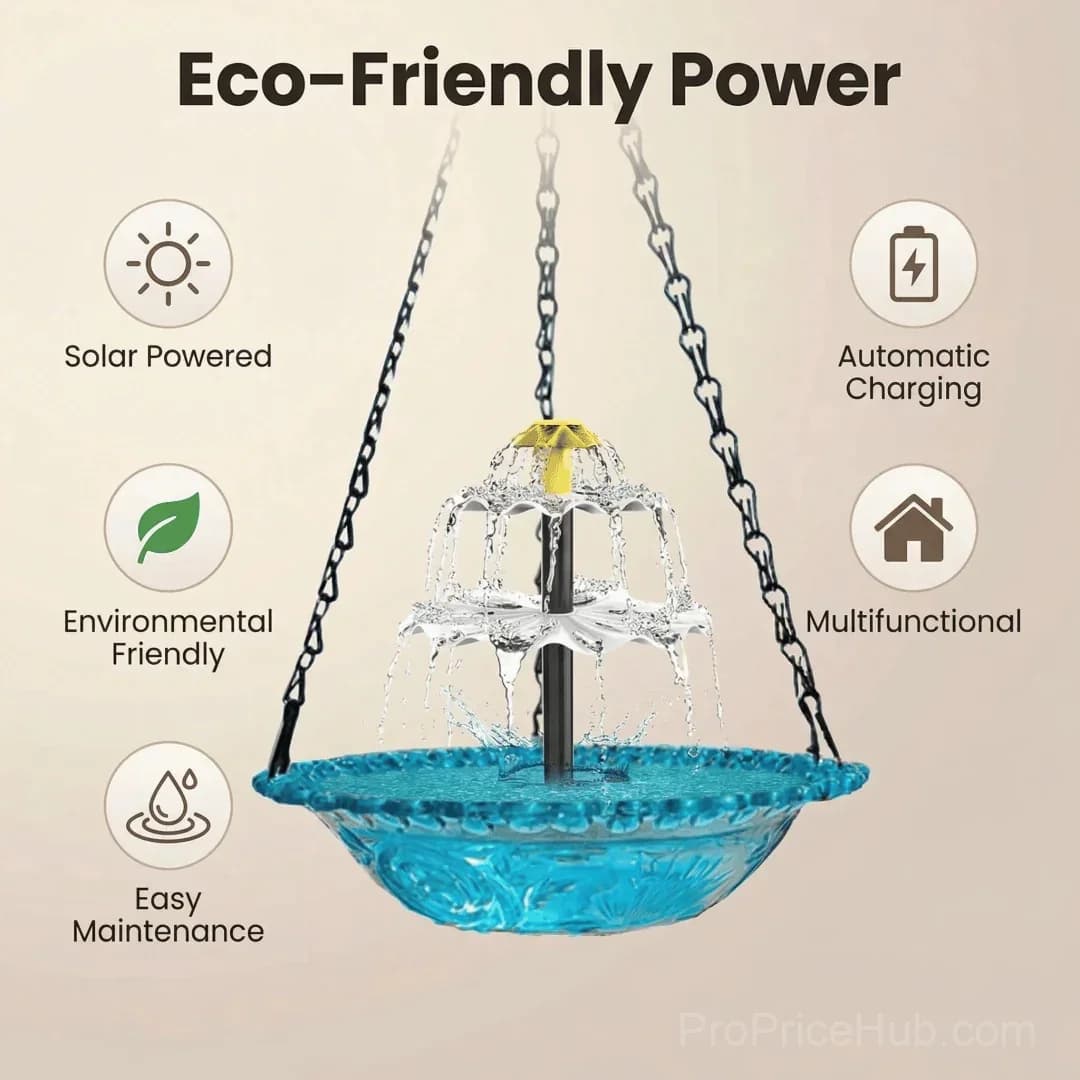 Solar Cascade Hanging Bird Bath Fountain - View 6