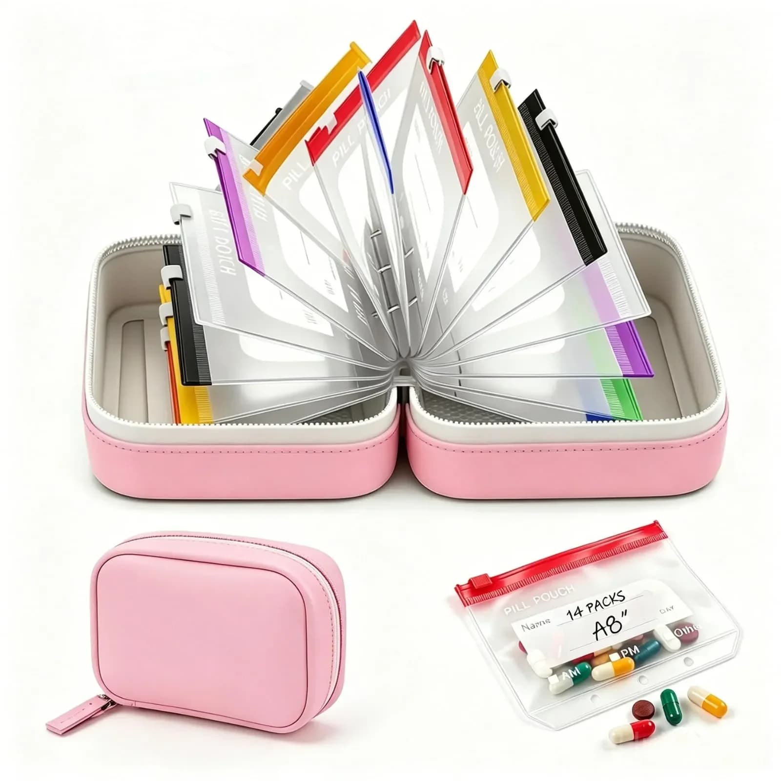14-Piece Waterproof Crush-Resistant Travel Pill Pouch Set - View 1