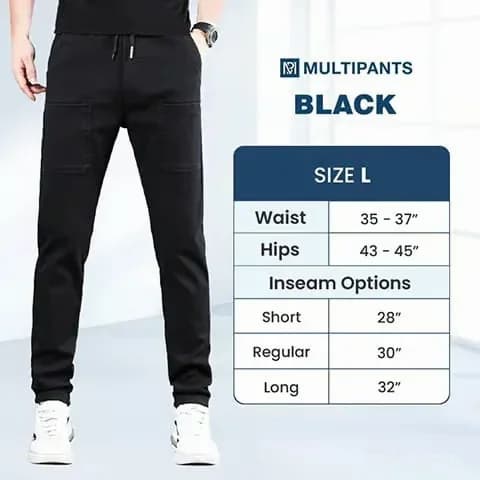 High-Stretch Multi-Pocket Cargo Pants, Black, Size S Short - View 23
