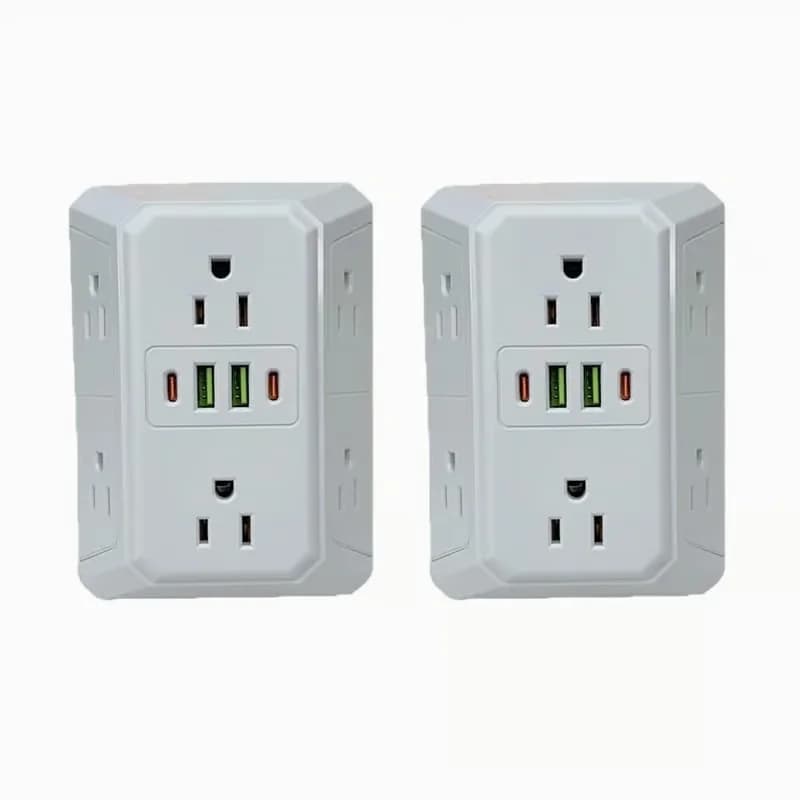 6-Outlet Multi Plug Wall Extender, White, 2-Pack - View 1