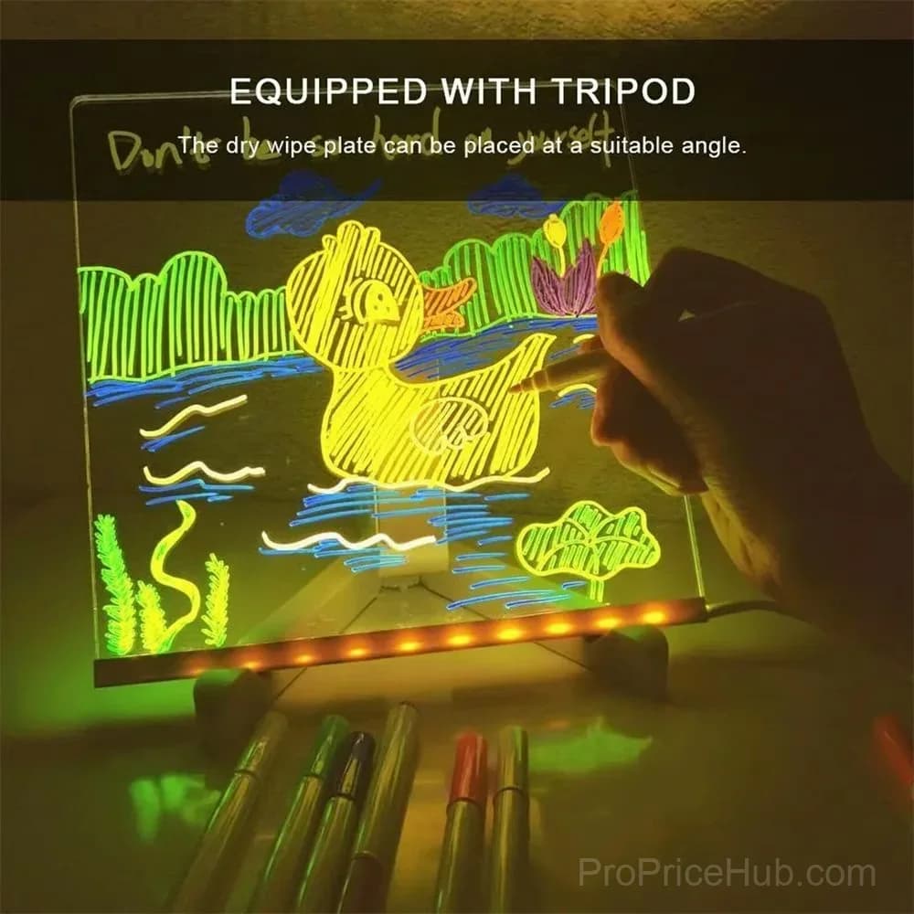 LED Note Board with Colored Pens, 5.9x5.9 Inch - View 2