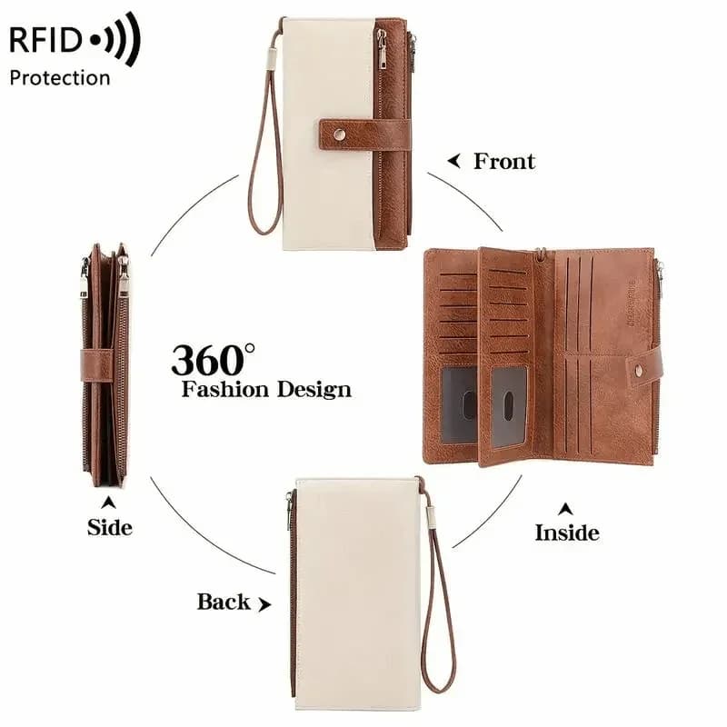 Women's RFID Blocking Leather Long Wallet - Stylish Solid Color Clutch - View 8