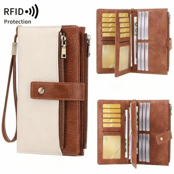 Women's Retro RFID Blocking Tri-Fold Wallet - Alt