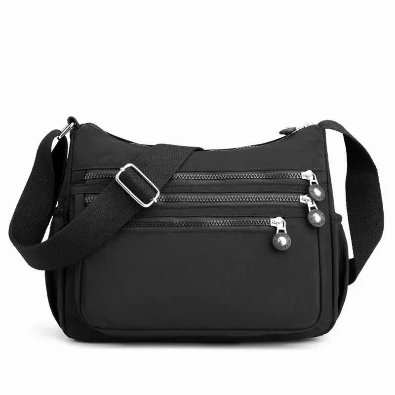 Black Nylon Crossbody Bag, Water-Resistant Multi-Pocket - Main