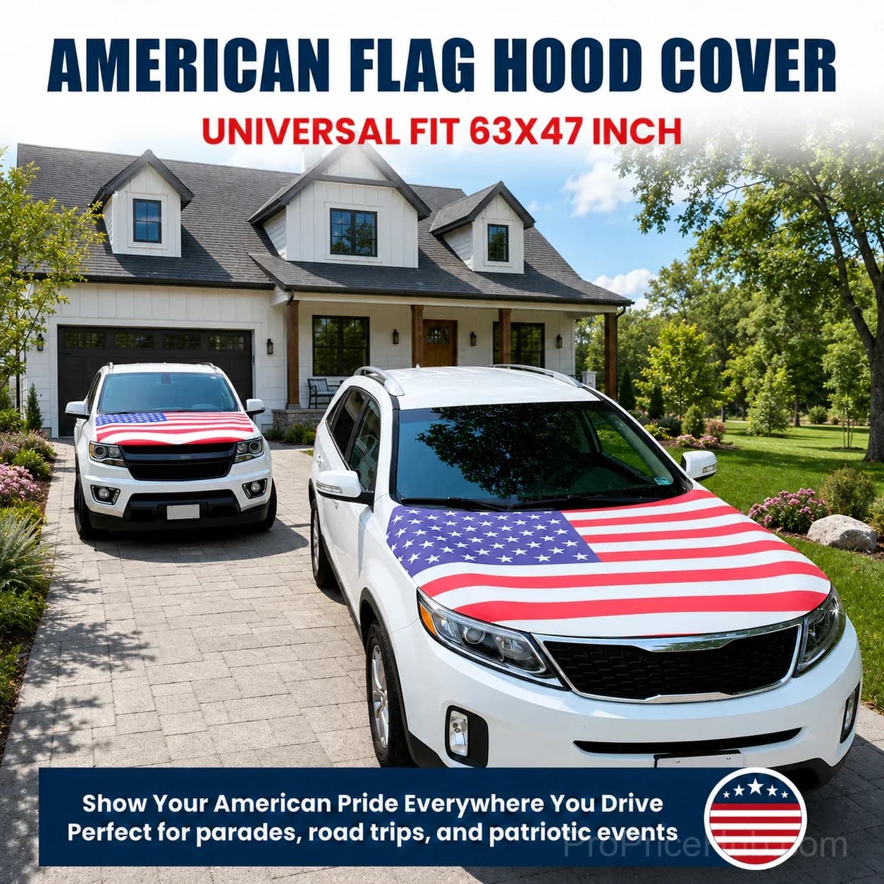 American Car Hood Flag - No Glue No Tools, Install in 1 Minute - View 1