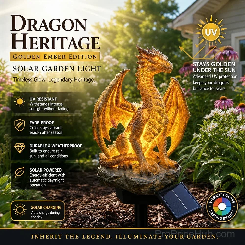 Gothic Dragon Golden Fire Solar Landscape Light - View 1