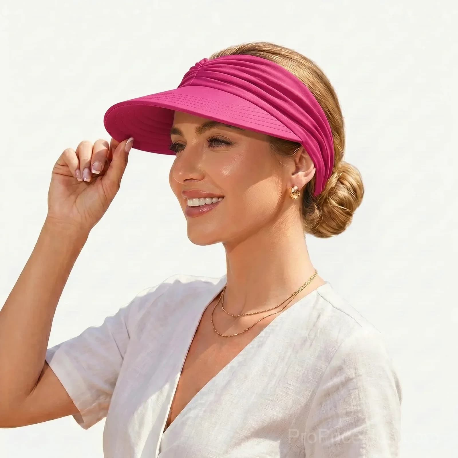 UPF 50+ Sun Visor Ponytail Hat, White - View 7