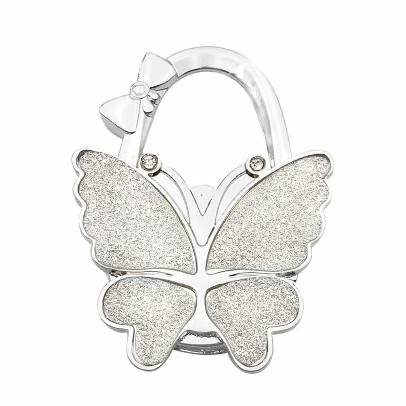 Butterfly Foldable Purse Hook, Frosted Pink Glitter - View 6