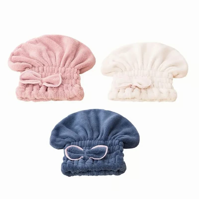 Super Absorbent Hair Towel Wrap Set, Pink/Blue/Off White - Main