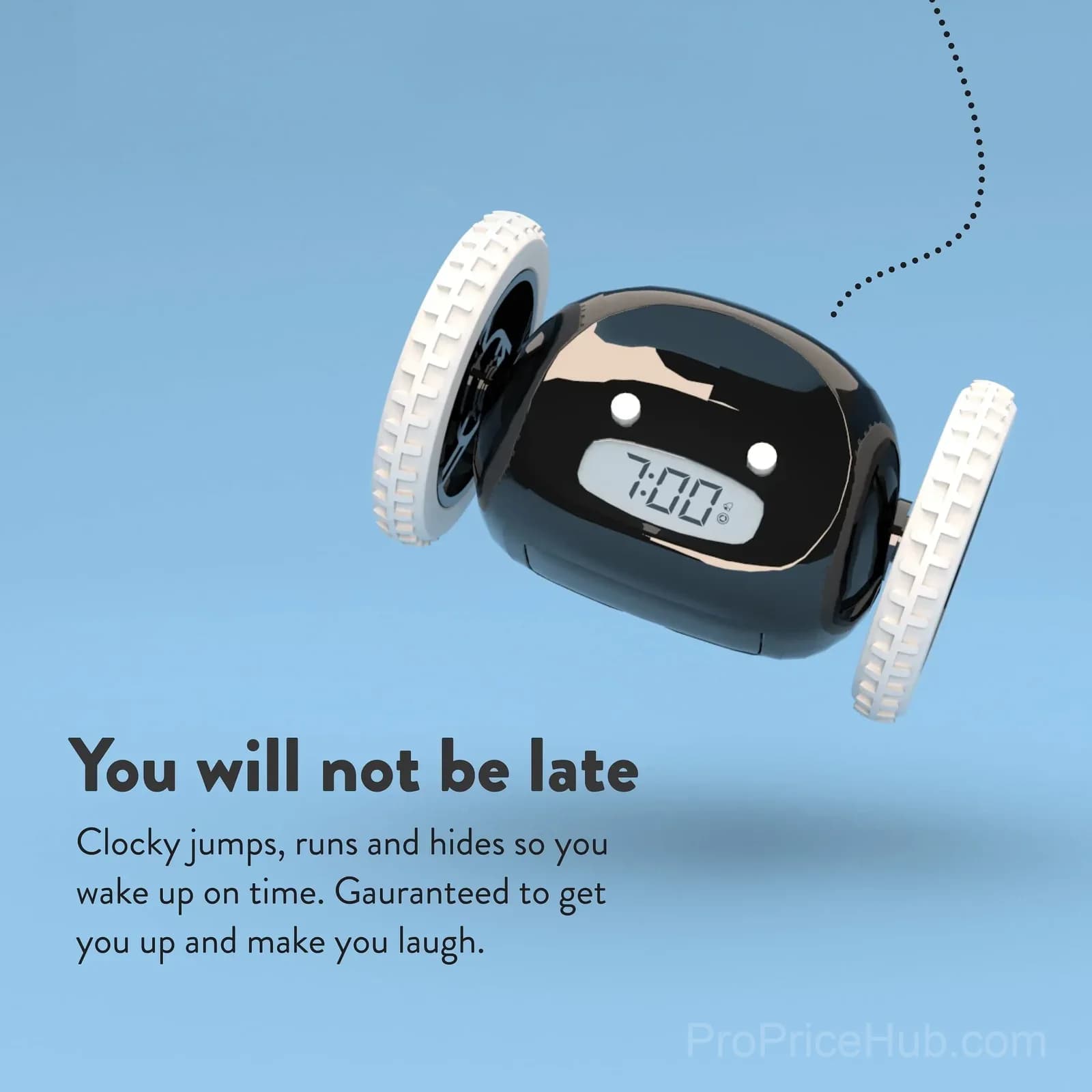 Rolling Alarm Clock on Wheels, Extra Loud, Black - View 6