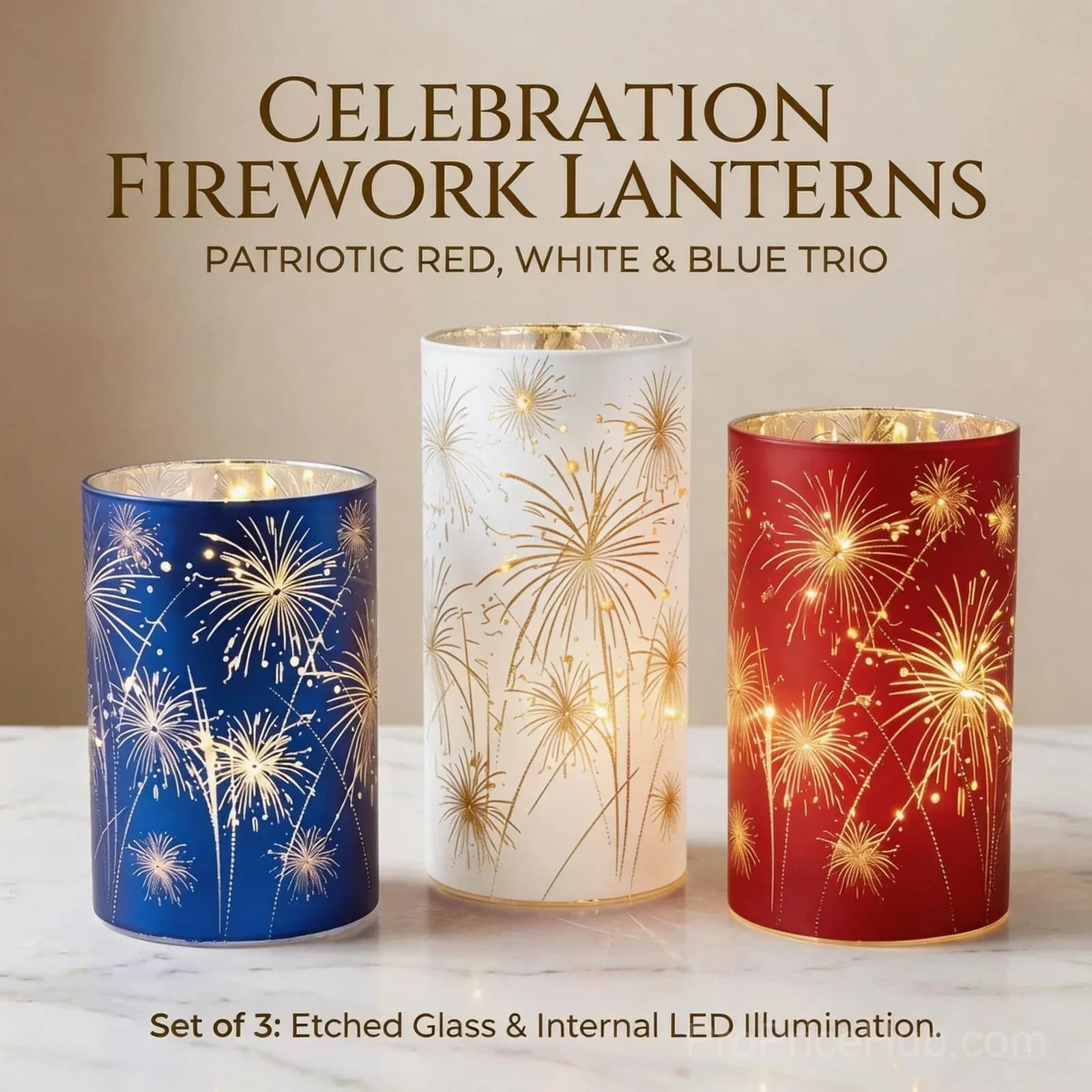 Patriotic Red, White & Blue Firework Lanterns - Premium Trio Set - View 3