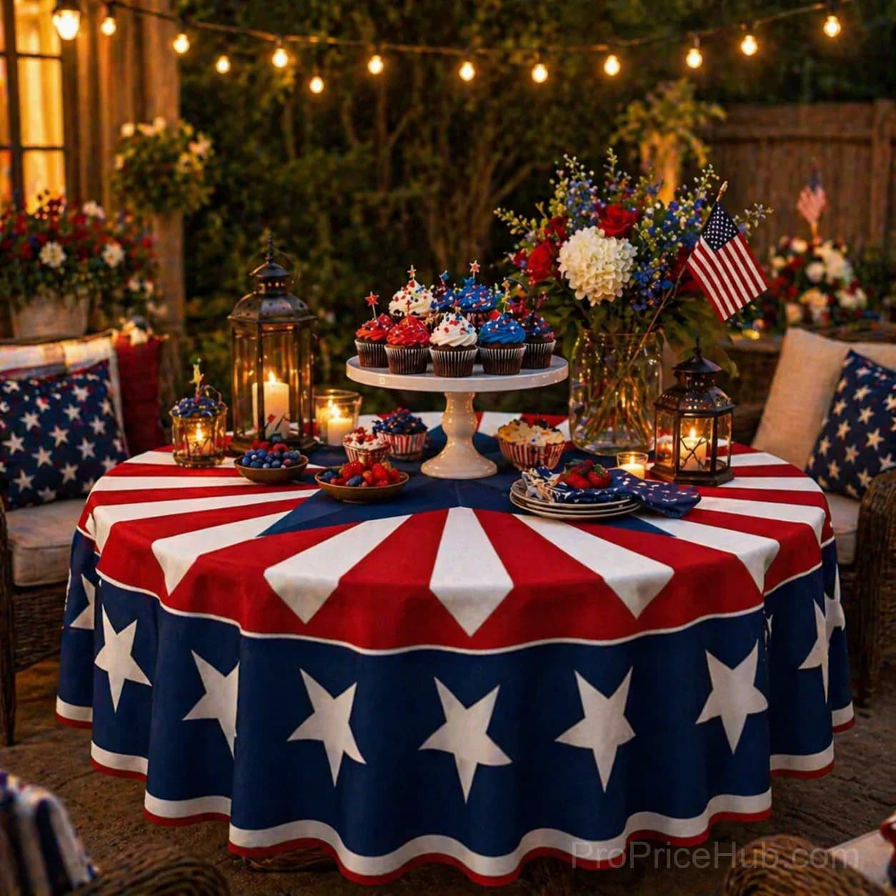 Patriotic Starburst Round Tablecloth - July 4th Independence Day Decor & Outdoor Picnic Cover - Main
