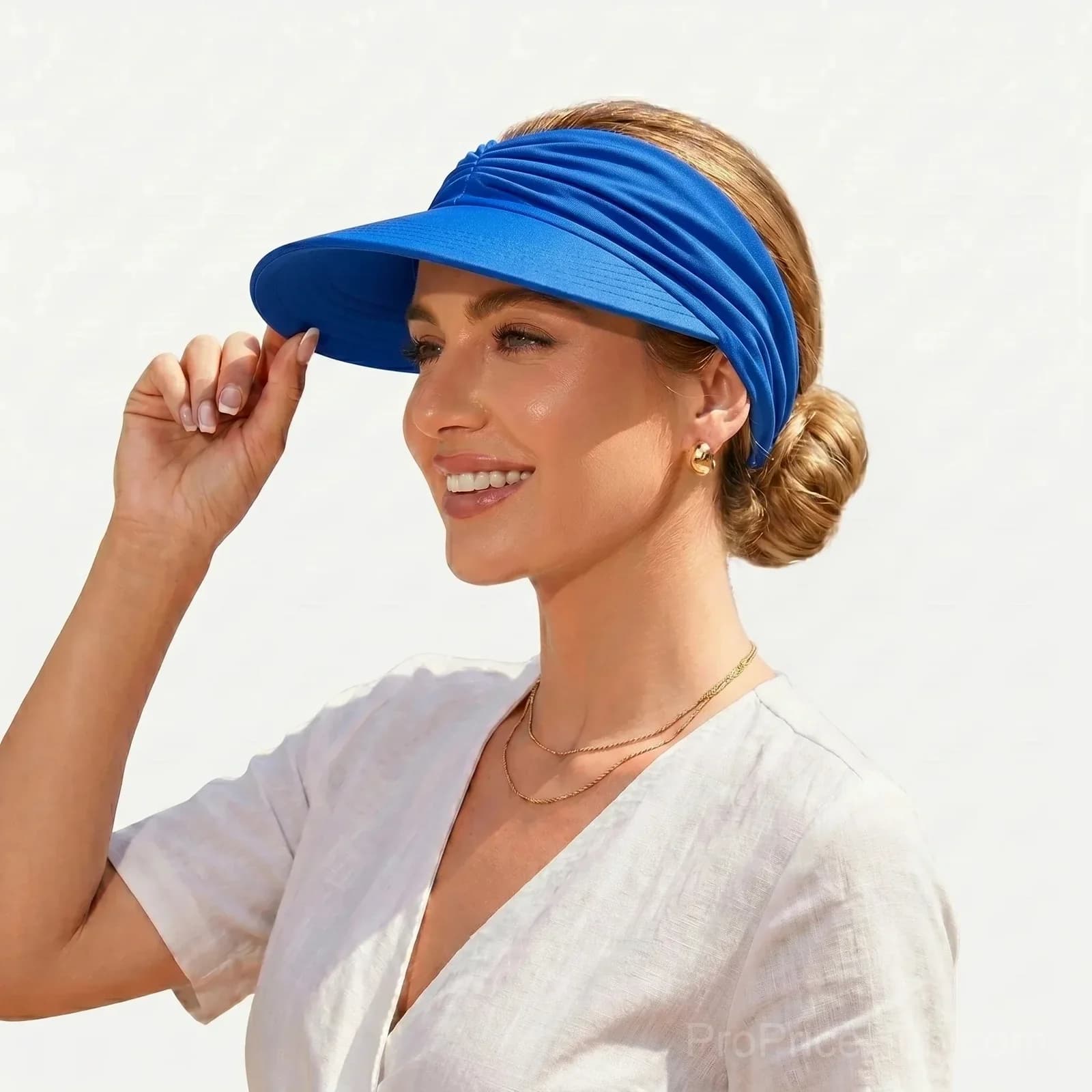 UPF 50+ Sun Visor Ponytail Hat, White - View 5