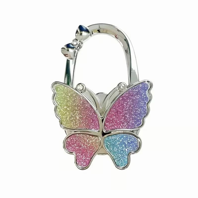 Butterfly Foldable Purse Hook, Frosted Pink Glitter - View 2
