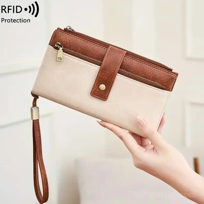 Women's RFID Blocking Leather Long Wallet Clutch - Black - View 4