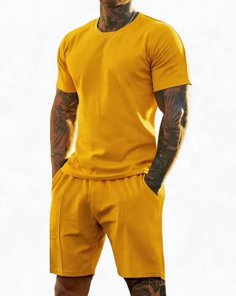 Men's Short-Sleeve Crew-Neck Summer Fitness Sports Set - View 1
