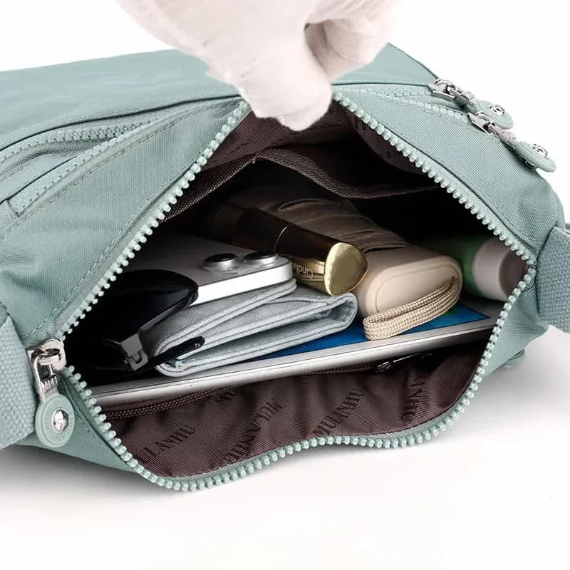 Black Nylon Crossbody Bag, Water-Resistant Multi-Pocket - View 9
