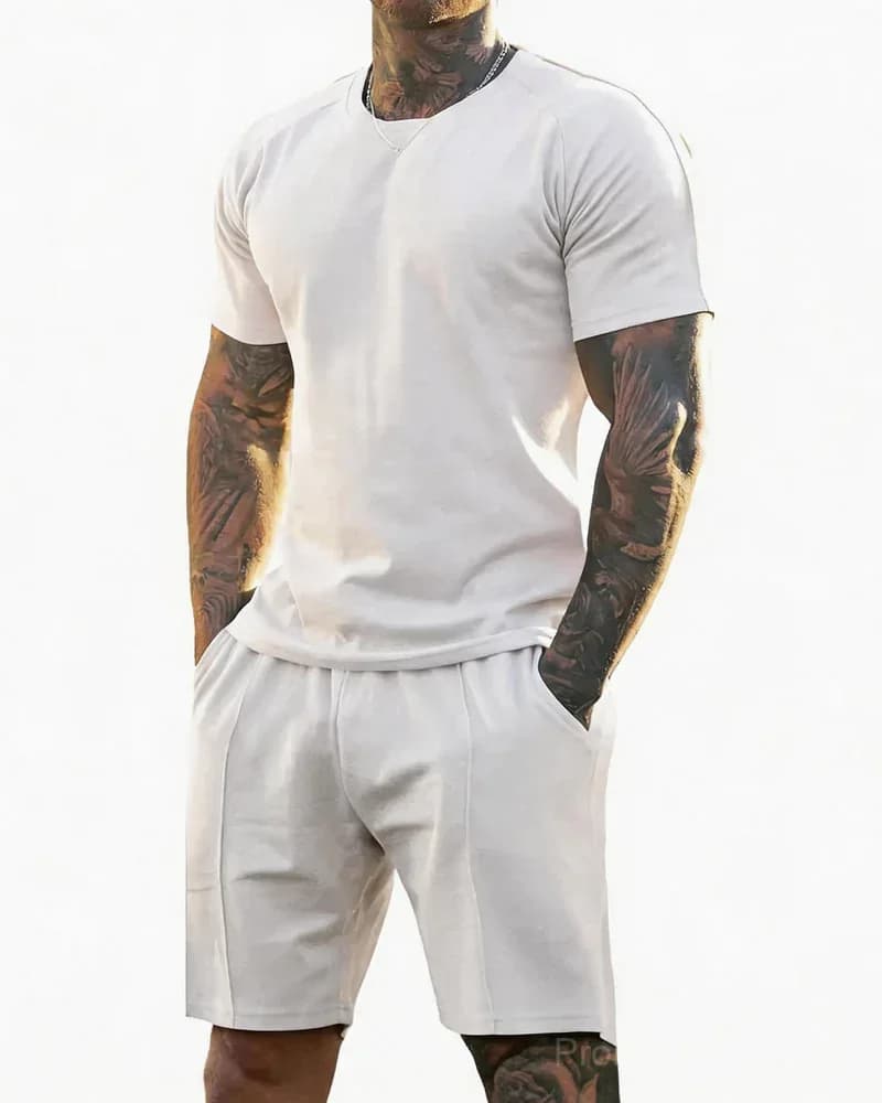 Men's Short-Sleeve Crew-Neck Summer Fitness Sports Set - View 6