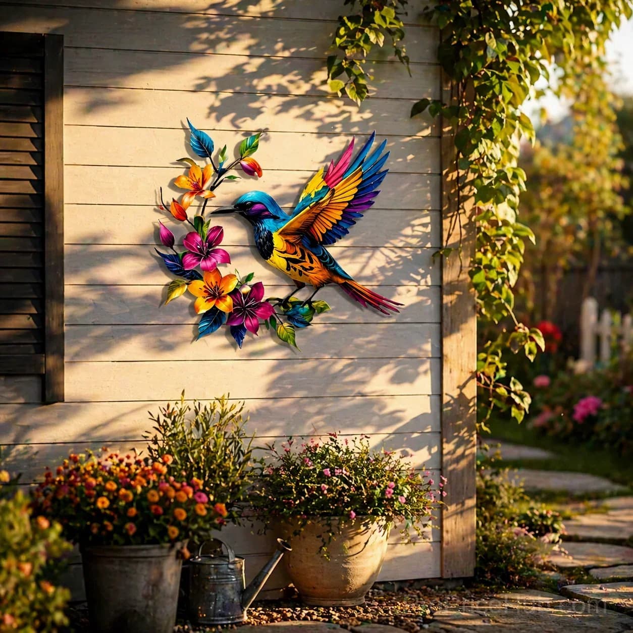 Hummingbird Bloom Metal Garden Wall Art - View 10