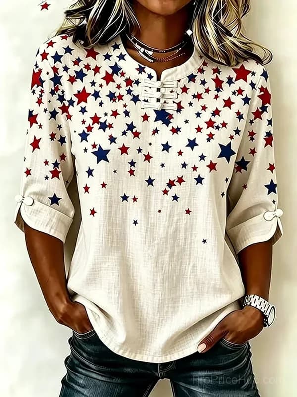 Women's Retro 250th Anniversary American Flag Button-Up Shirt - View 2