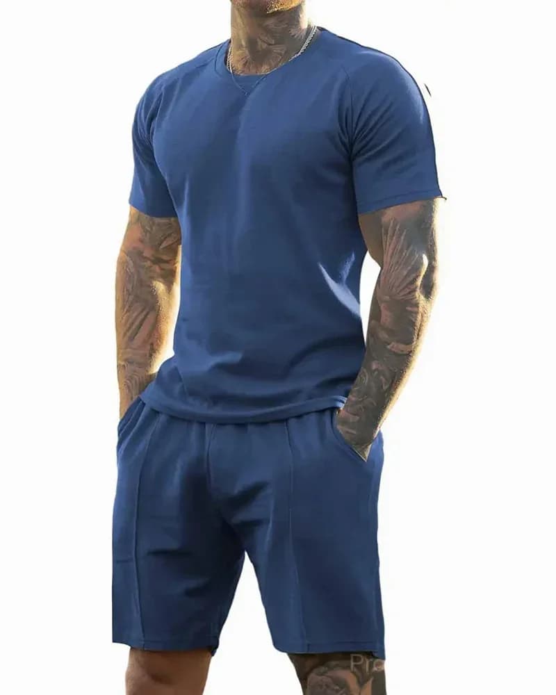 Men's Short-Sleeve Crew-Neck Summer Fitness Sports Set - View 11