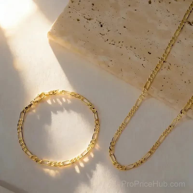 18K Gold Jewelry Set – 2-Piece Bracelet & Necklace Unisex - View 1