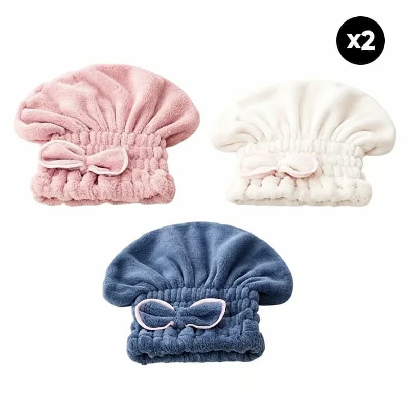 Super Absorbent Hair Towel Wrap Set, Pink/Blue/Off White - Alt