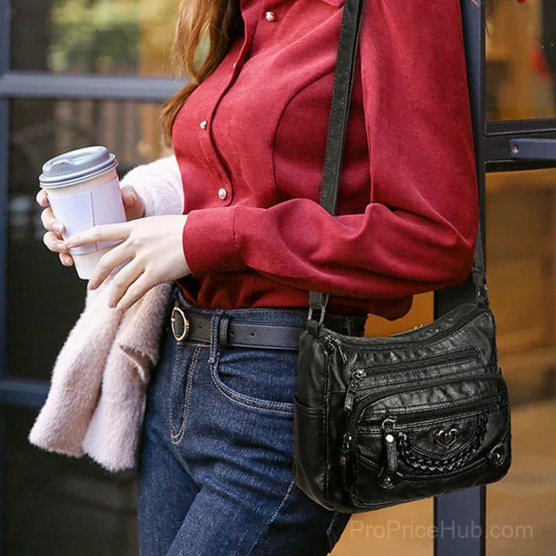 Women's Soft PU Leather Multi-Pocket Crossbody Bag - Alt