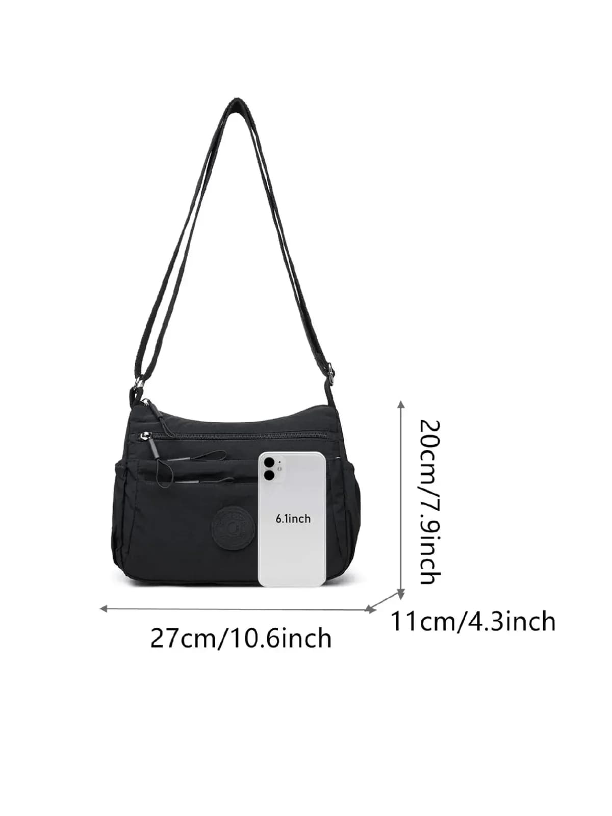 Women’s Black Multi-Pocket Zipper Crossbody Bag - View 6