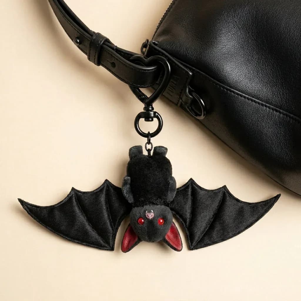 Cute Black Baby Bat Keychain Charm - View 2