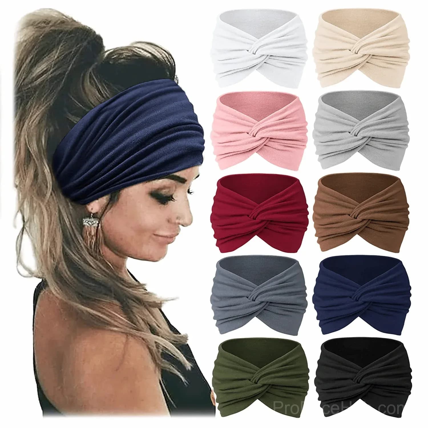 10 Pack Wide Knotted Turban Headbands for Women - Main