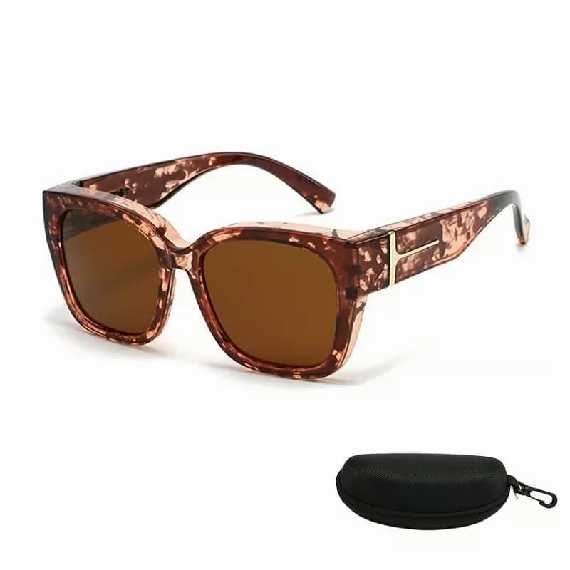 Polarized Square Wrap-Around Sunglasses, Glossy Black with Case - View 3