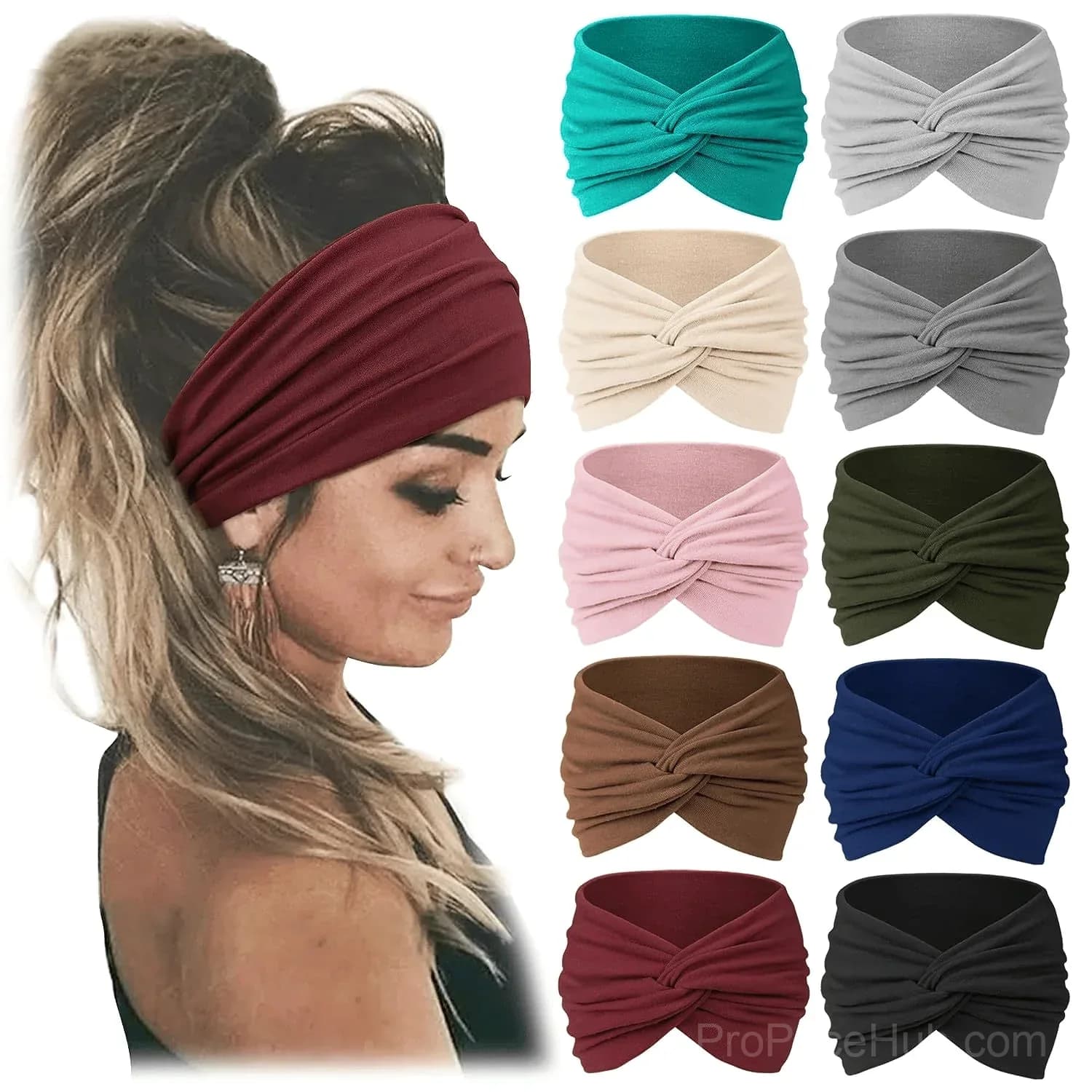 10 Pack Wide Knotted Turban Headbands for Women - View 9