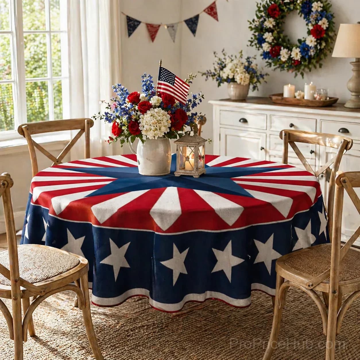 Patriotic Starburst Round Tablecloth - July 4th Independence Day Decor & Outdoor Picnic Cover - View 12
