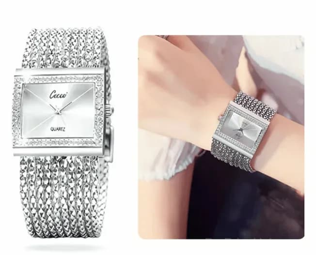 Ladies Gold Rhinestone Square Quartz Watch - View 13