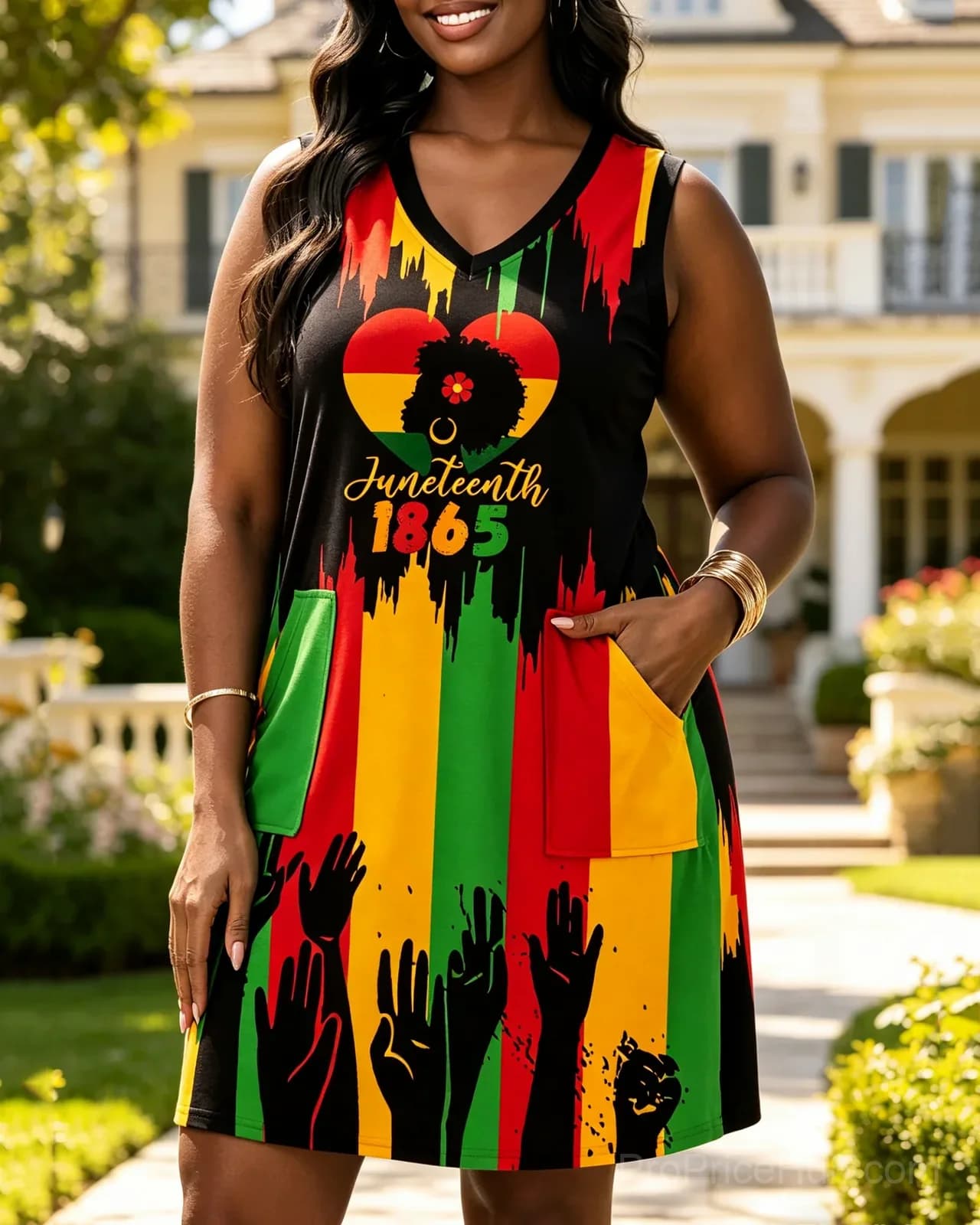 Celebrate Juneteenth Together V-Neck Mini Dress with Pocket - Main