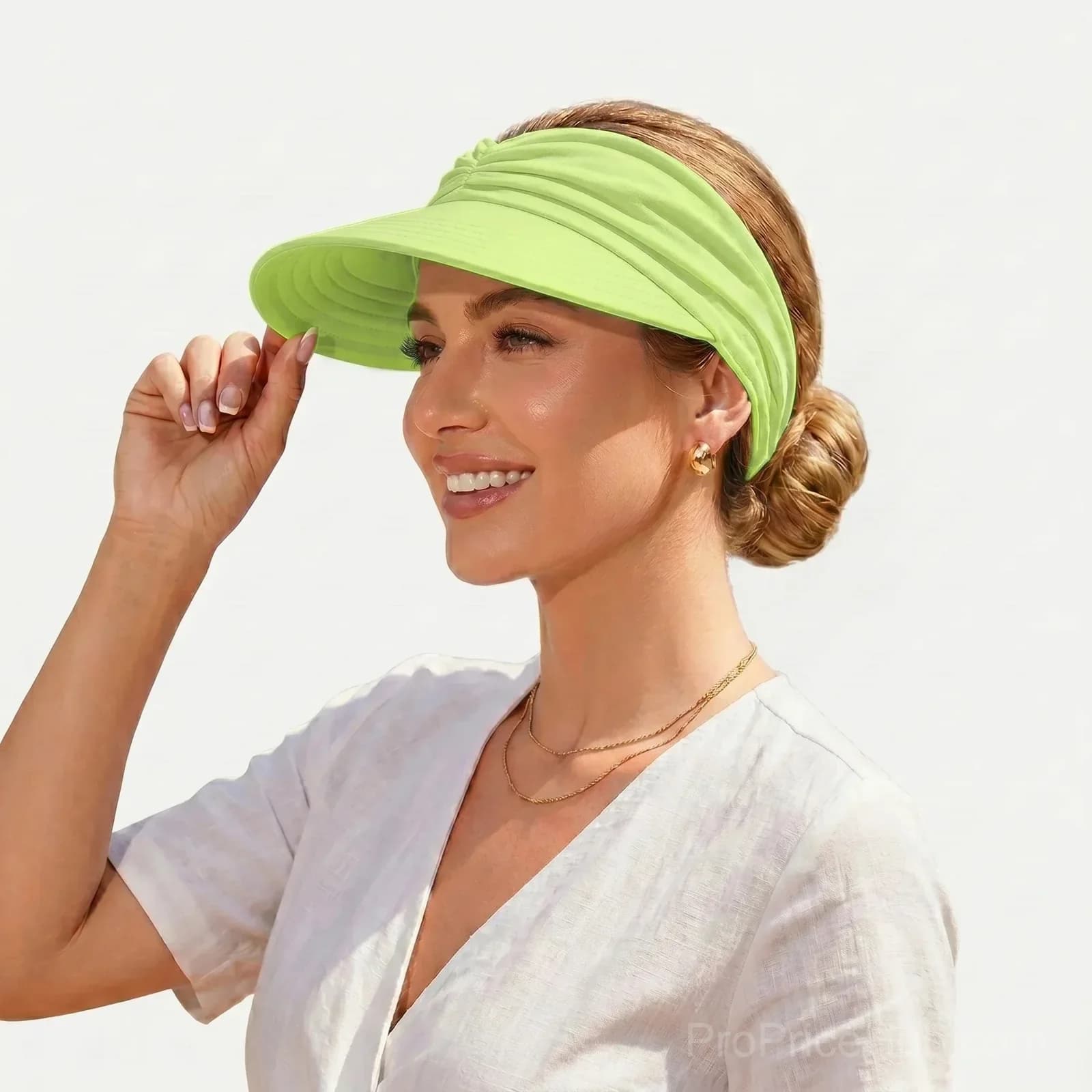 UPF 50+ Sun Visor Ponytail Hat, White - View 9