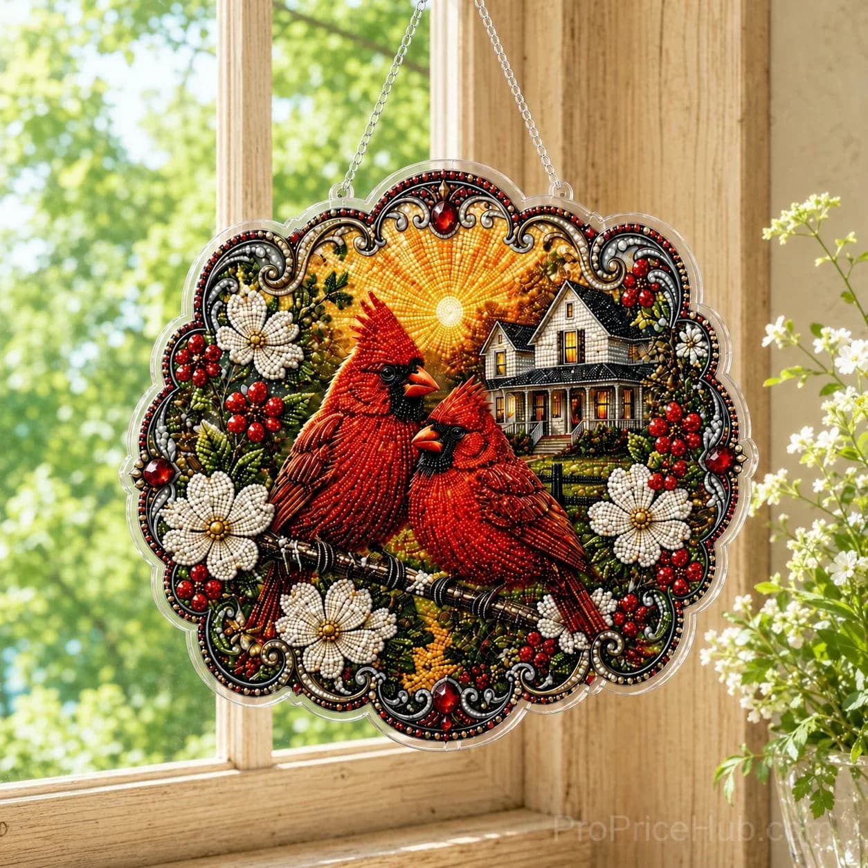 Cardinals & Sunrise Diamond Art Hanging Ornament Kit - View 3