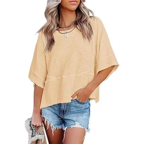 Paneled Solid Color Flared Sleeve T-Shirt - View 13