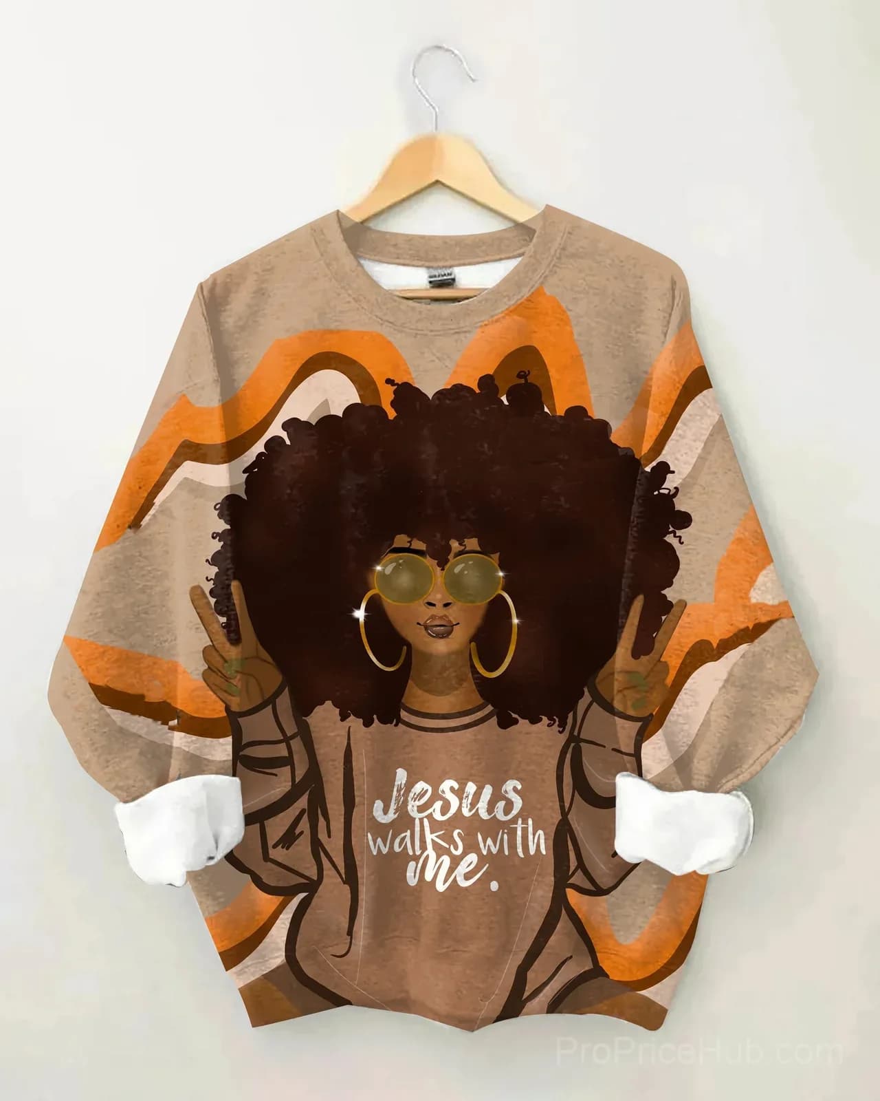 Afro Girl Jesus Walks with Me Long Sleeve Sweatshirt - View 1