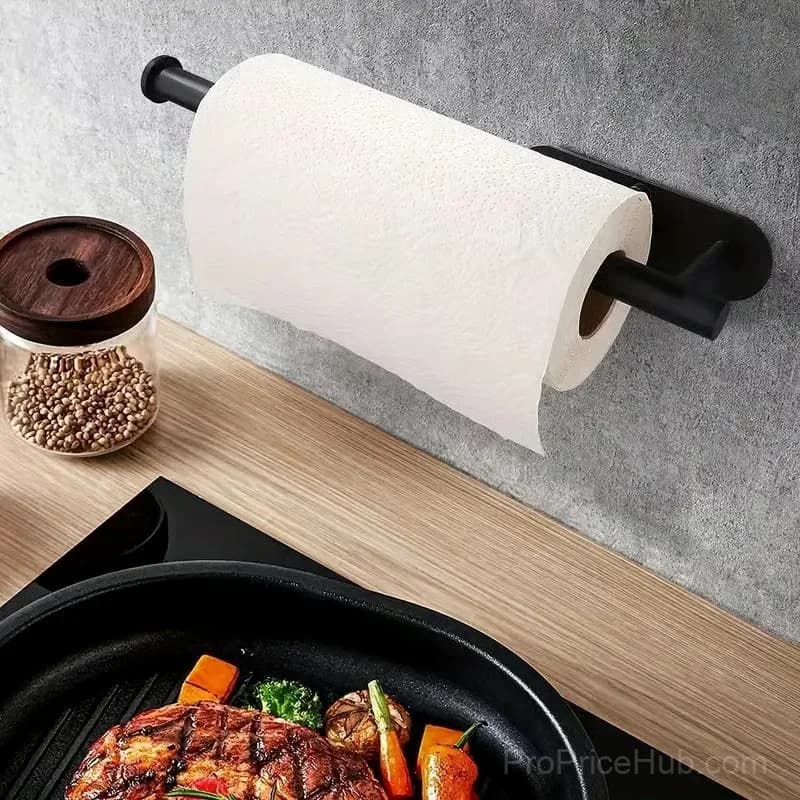 Wall-Mounted No-Drill Paper Towel Holder, Black - View 12