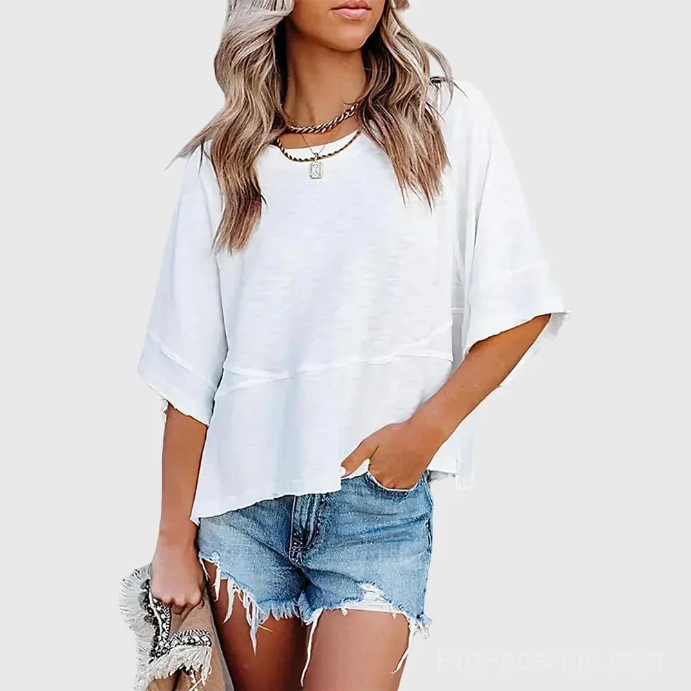 Solid Color Panel T-Shirt with Flared Sleeves - View 5
