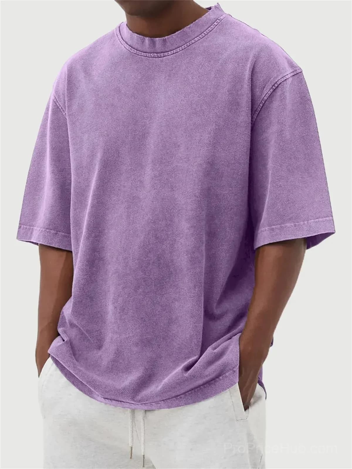 Men's Washed Solid Color Pullover T-Shirt - S to 5XL - View 10