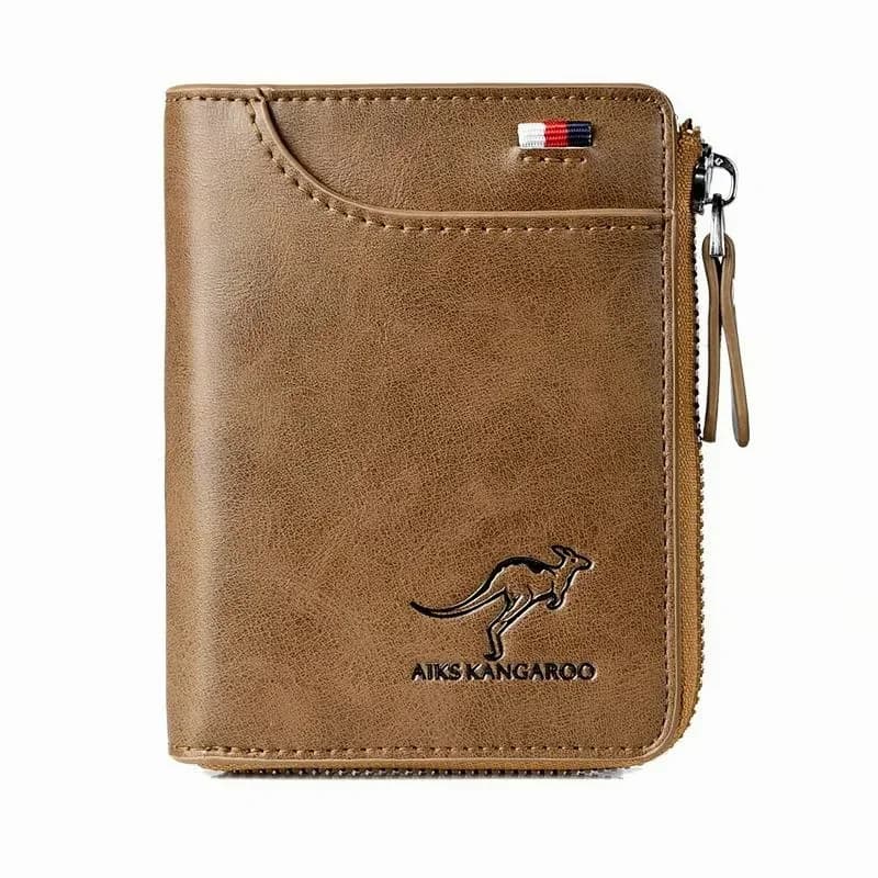 Men's RFID Blocking Zipper Wallet Purse, Khaki - View 11