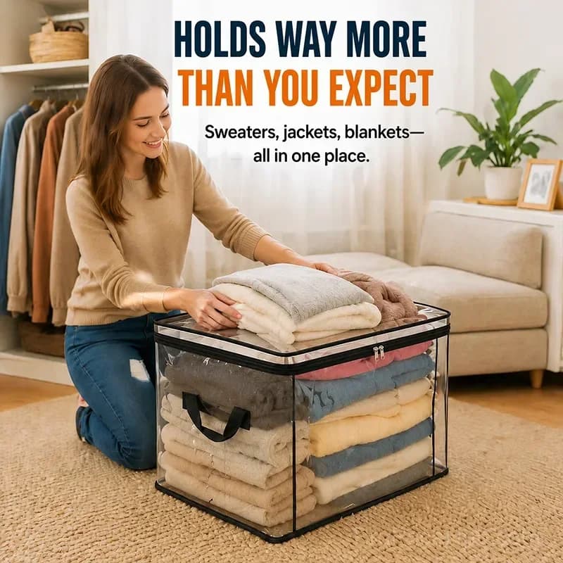 Portable Large Heavy-Duty Clear Plastic Storage Box with Hinged Lid - Alt