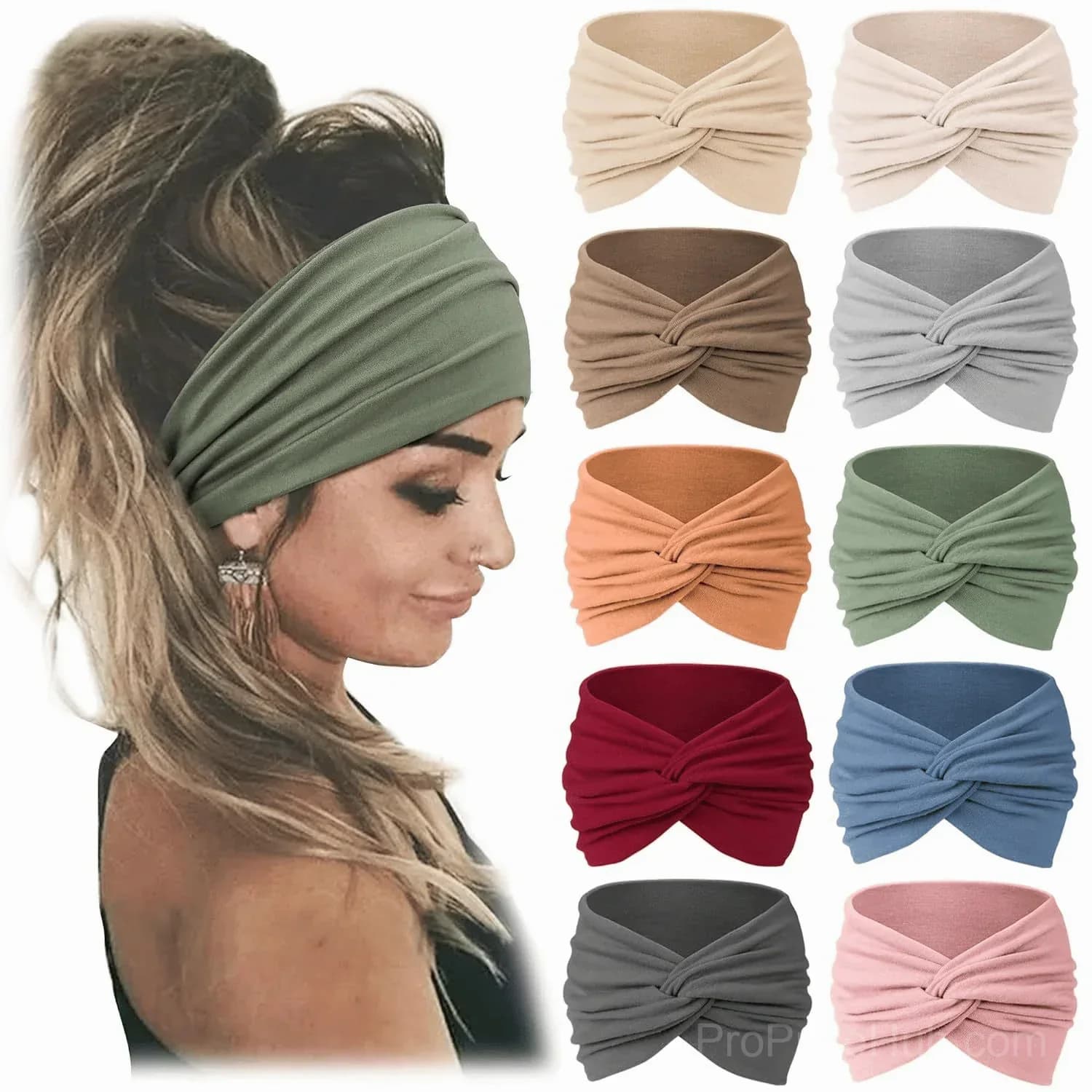 10 Pack Wide Knotted Turban Headbands for Women - View 10