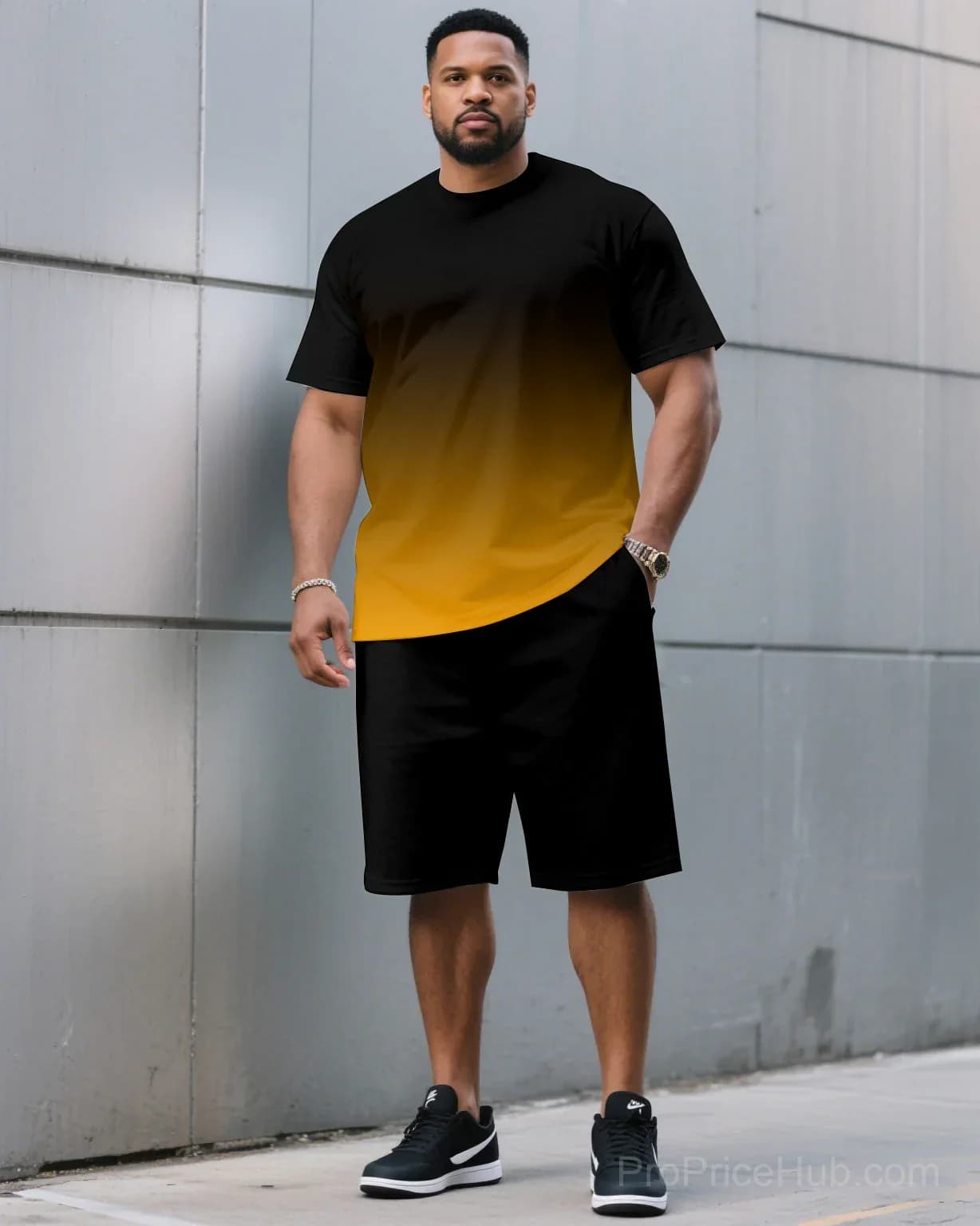 Men's Plus Size Black & Red Gradient T-Shirt and Shorts Set - View 30