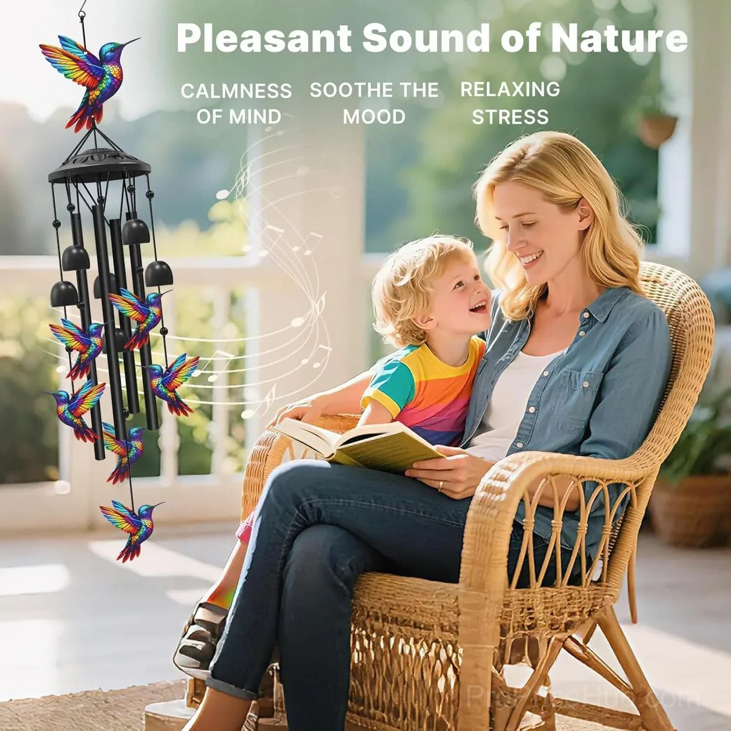 Vintage Colorful Hummingbird Wind Chime with Metal Tubes and Bells - Alt
