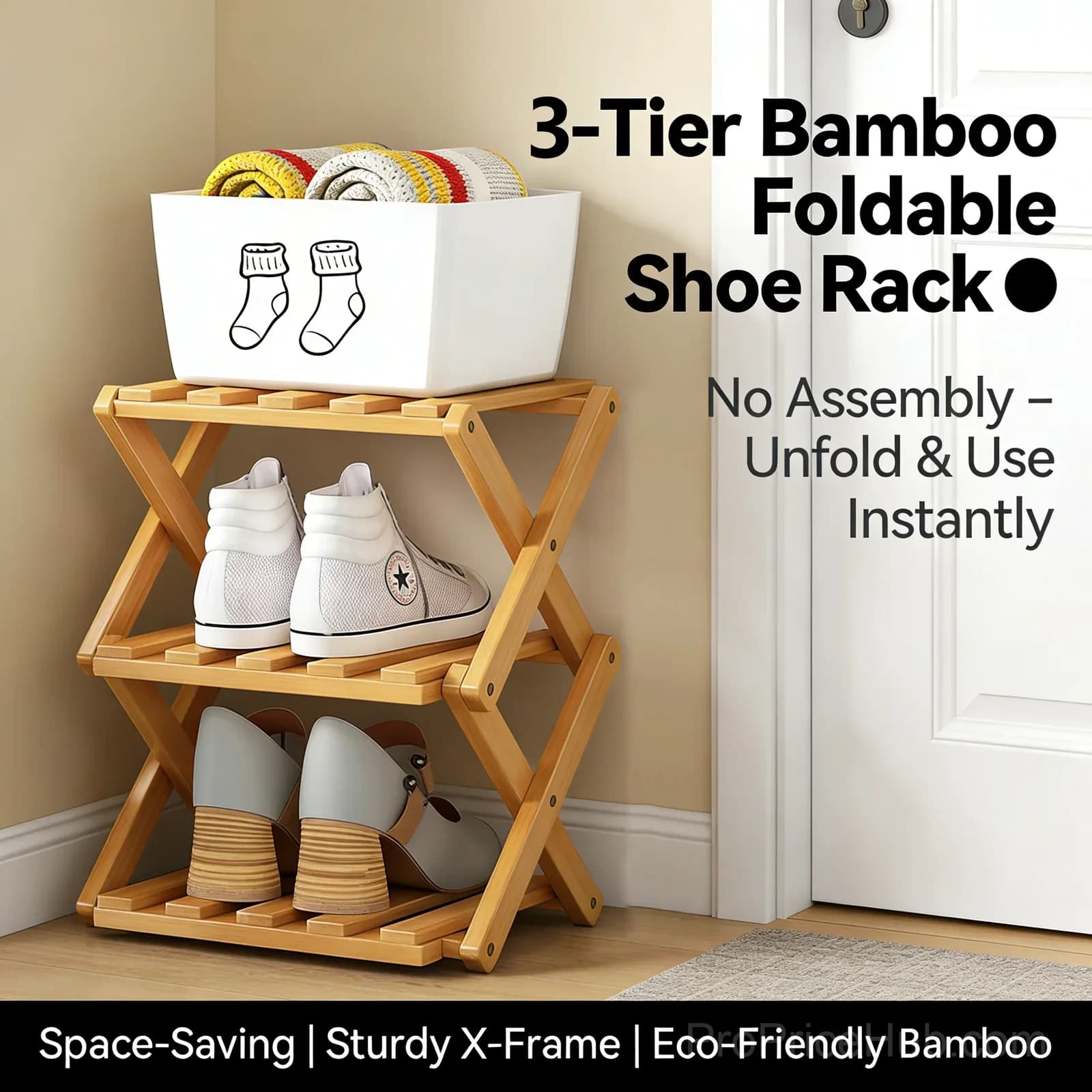 3-Tier Bamboo Storage Rack, Natural, No-Assembly - View 2